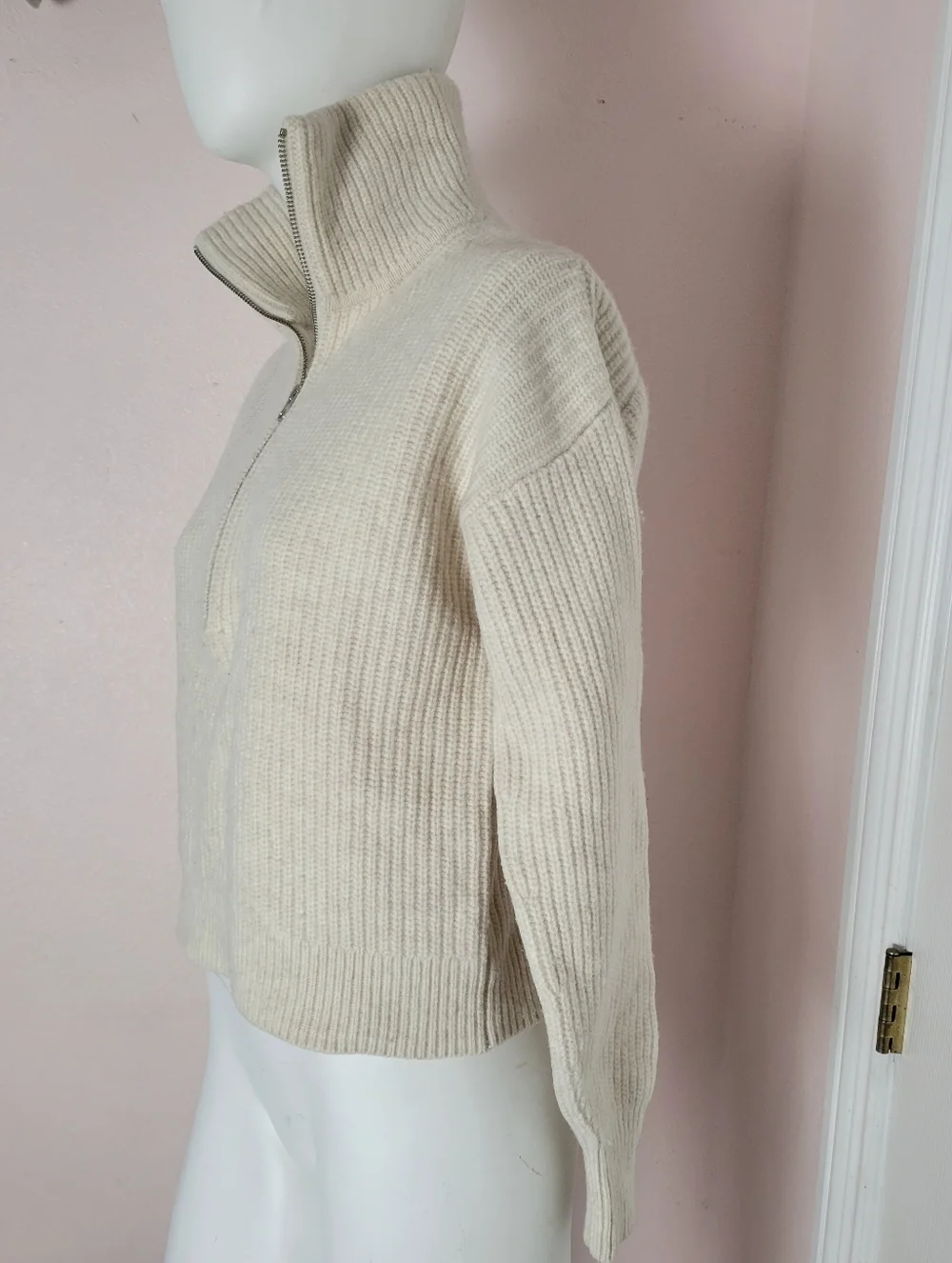Everlane The Felted Merino Wool Half-Zip Sweater in Oatmeal - Size S - Picture 5 of 10